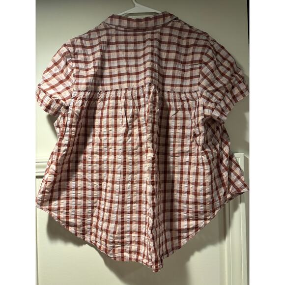 Madewell Checkered Plaid Short Sleeve Top Large - Picture 2 of 5